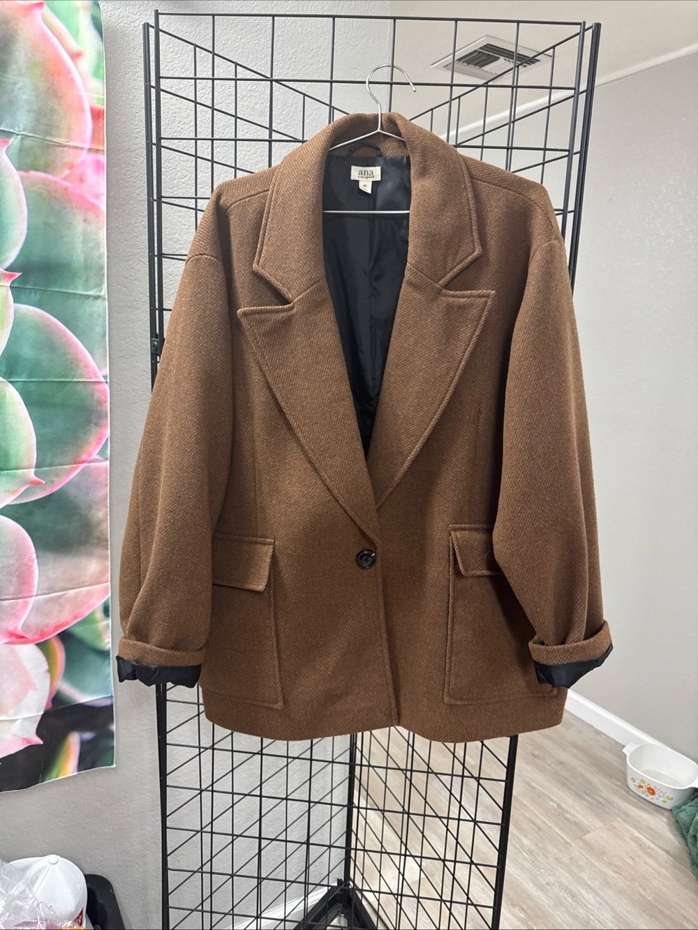 a.n.a Brown Single-Button Oversized Blazer Jacket Pit 26”L 30